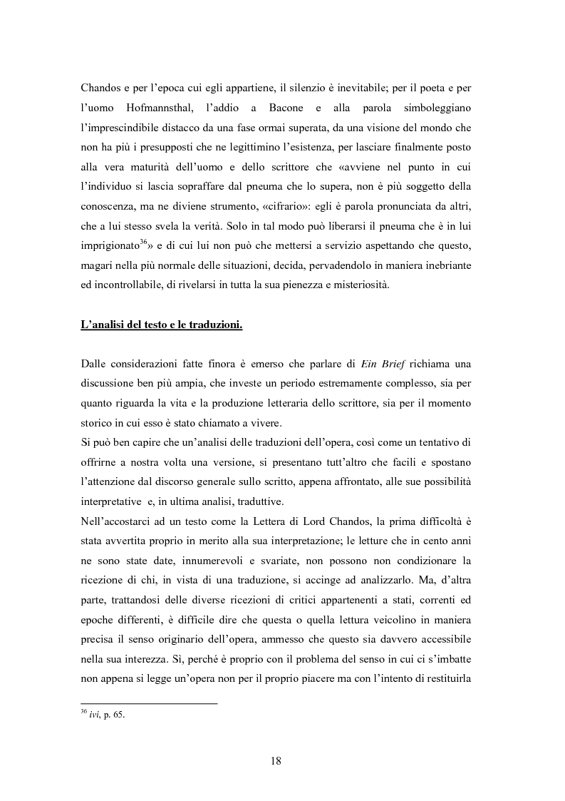 Anteprima della tesi: Ein Brief di Hugo von Hofmannsthal e le sue traduzioni italiane, Pagina 12