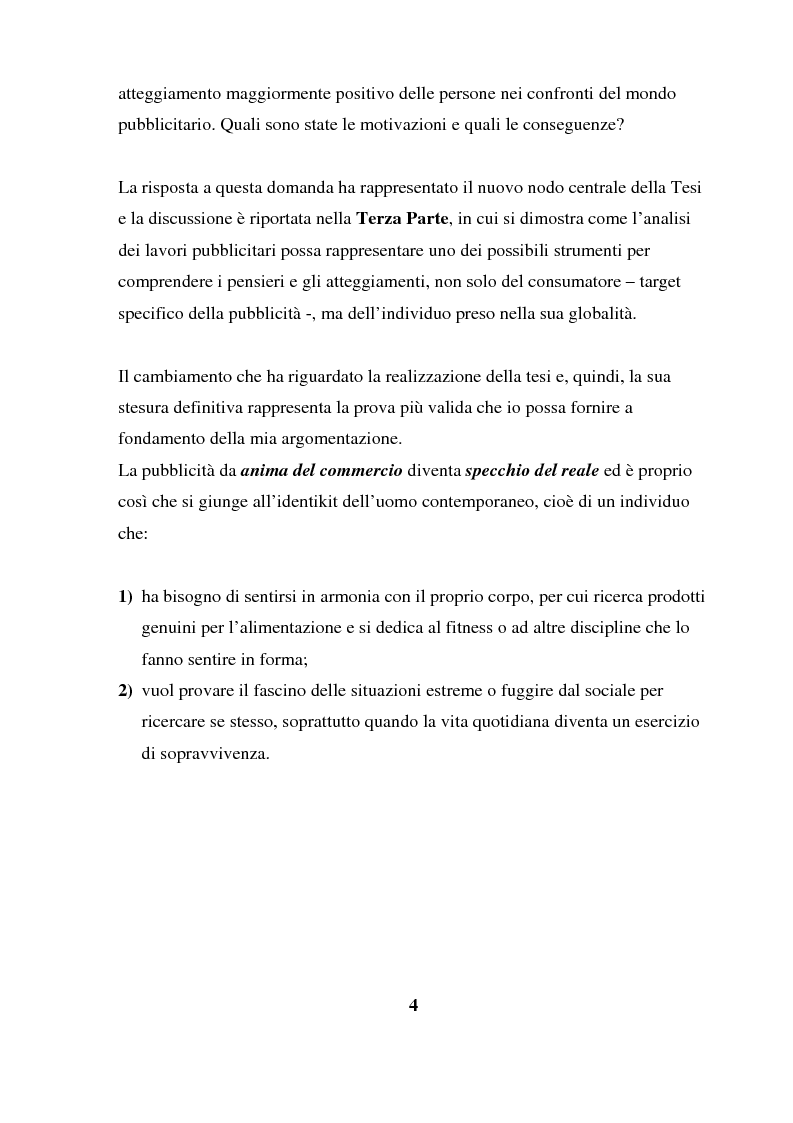 Anteprima della tesi: Pubblicità: da anima del commercio a specchio del reale. Viaggio alla scoperta dell'uomo attraverso il mondo pubblicitario., Pagina 3