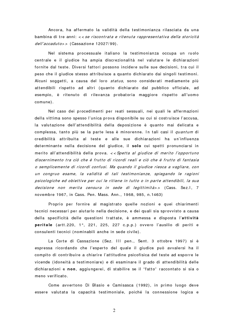 Anteprima della tesi: Le dichiarazioni dei bambini nei casi di sospetto abuso sessuale. Raccolta e valutazione, Pagina 2
