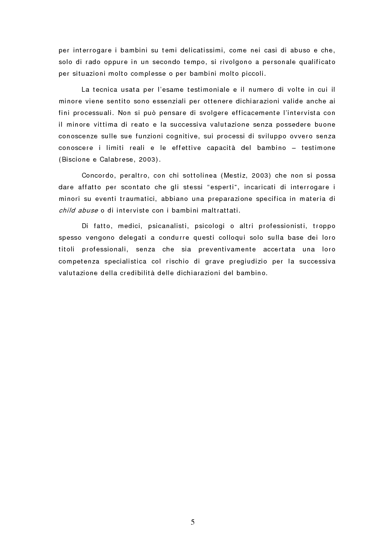 Anteprima della tesi: Le dichiarazioni dei bambini nei casi di sospetto abuso sessuale. Raccolta e valutazione, Pagina 5
