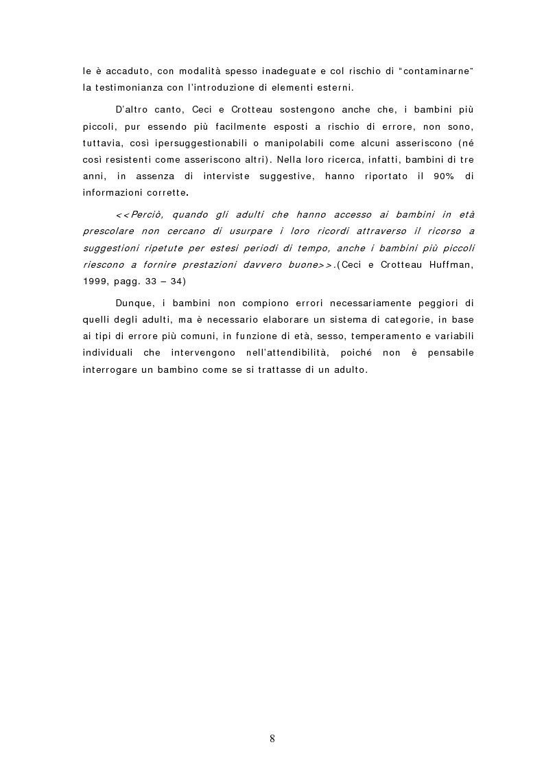 Anteprima della tesi: Le dichiarazioni dei bambini nei casi di sospetto abuso sessuale. Raccolta e valutazione, Pagina 8