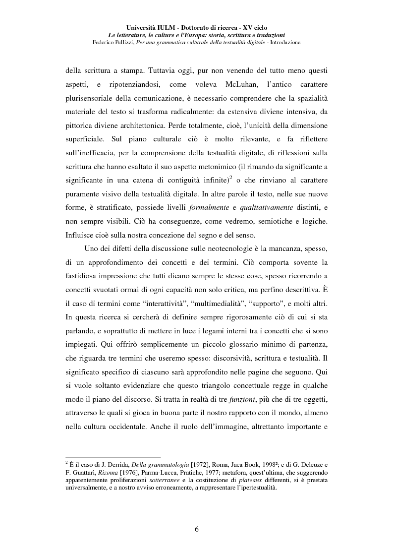 Anteprima della tesi: Neotecnologie e contemporaneità. Per una grammatica della testualità digitale, Pagina 3