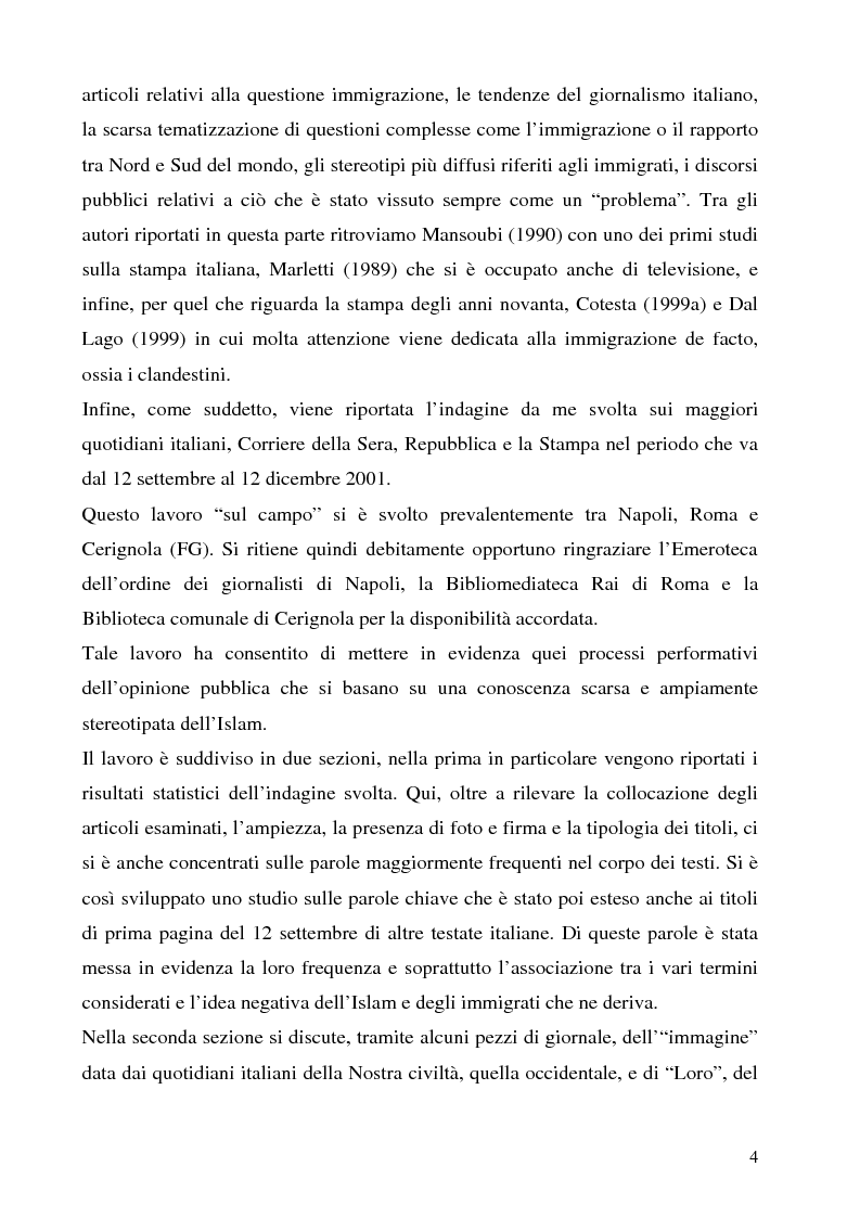 Anteprima della tesi: Mass media e immagini dell'Islam: i quotidiani italiani e l'11 settembre, Pagina 4