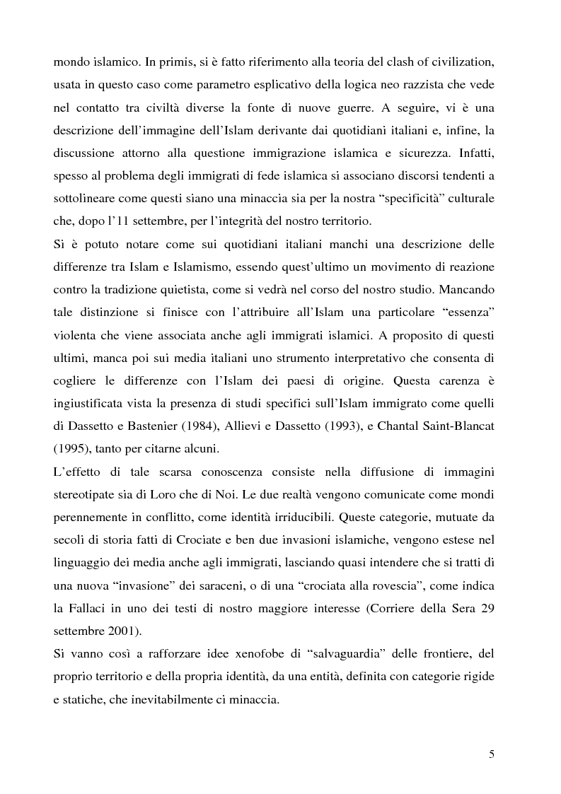 Anteprima della tesi: Mass media e immagini dell'Islam: i quotidiani italiani e l'11 settembre, Pagina 5