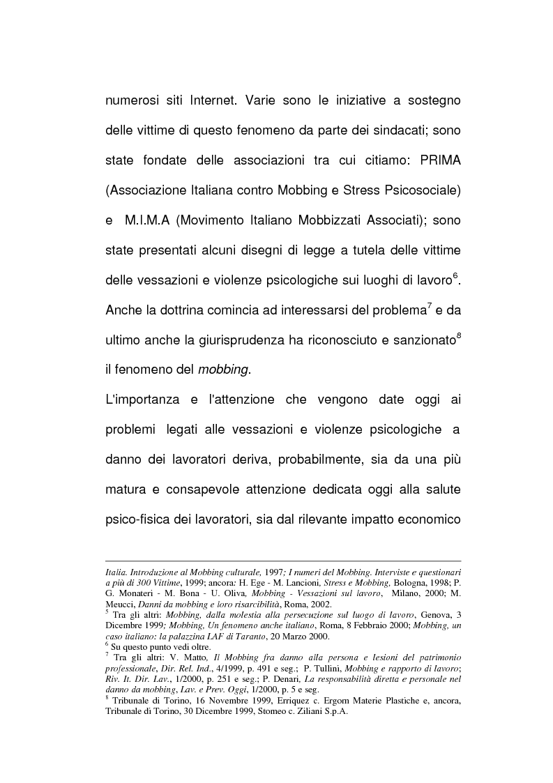 Anteprima della tesi: Vessazioni sul lavoro - La tutela del prestatore d'opere vittima di mobbing, Pagina 4