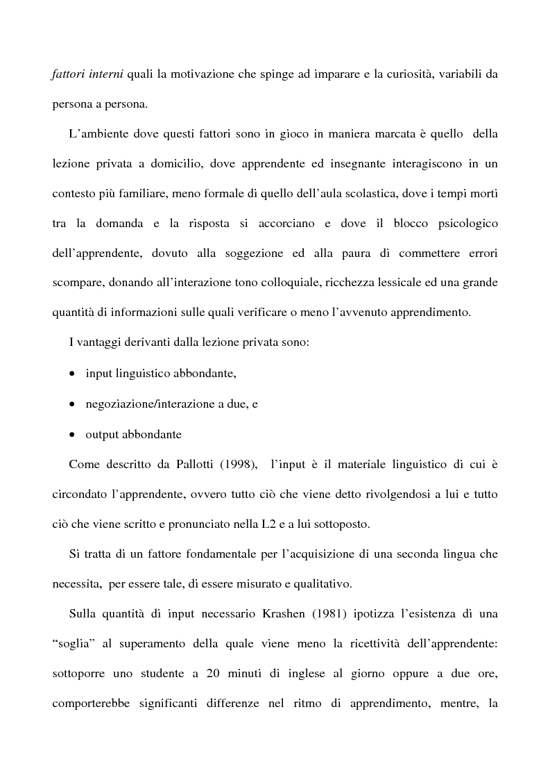 Anteprima della tesi: L'apprendimento dell'inglese L2 a lezione privata, Pagina 4