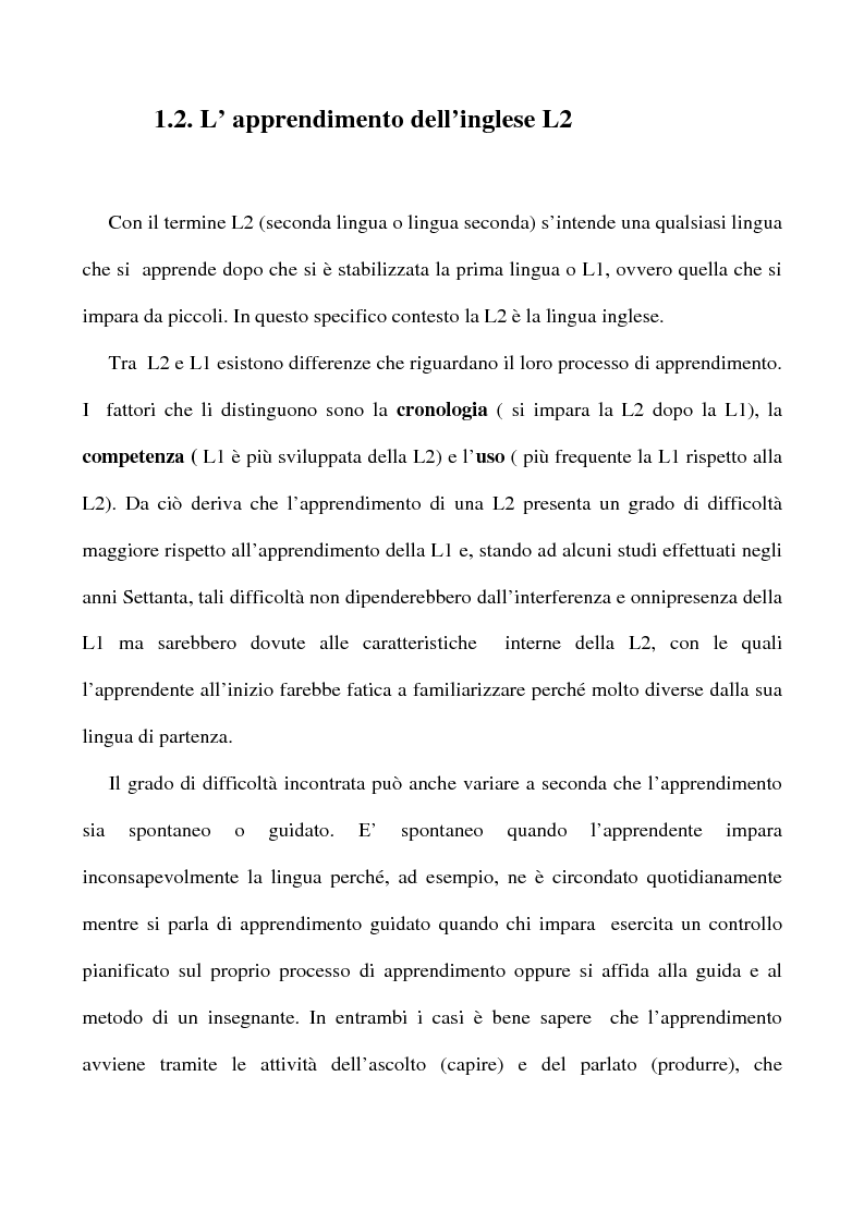 Anteprima della tesi: L'apprendimento dell'inglese L2 a lezione privata, Pagina 9
