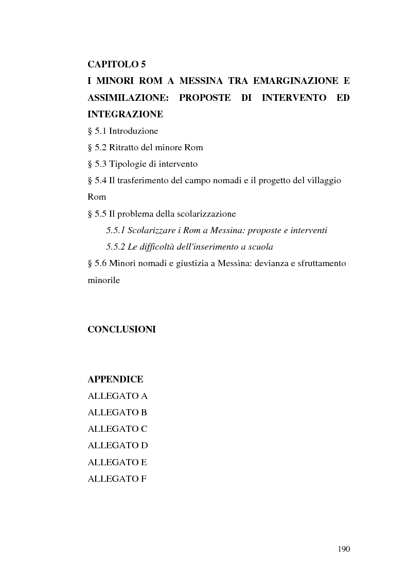Indice della tesi: La scoperta della cultura Rom come mezzo per un'integrazione possibile: una ricerca sui minori Rom di Messina, Pagina 3
