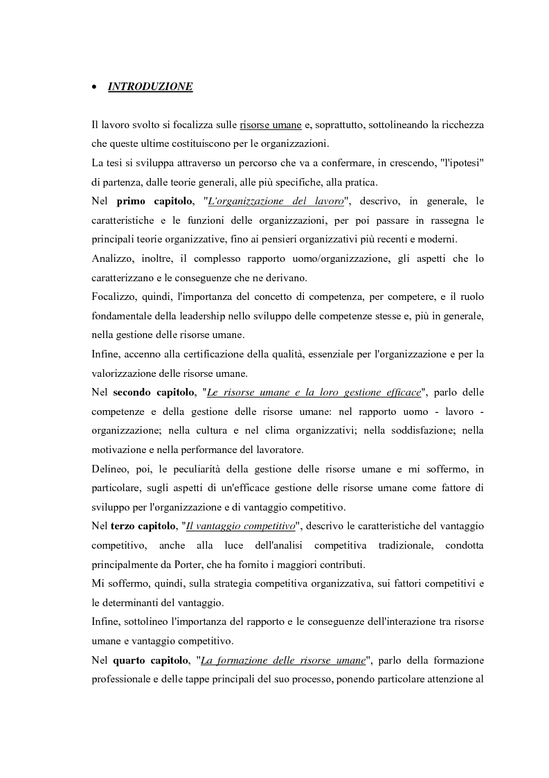 Anteprima della tesi: La gestione efficace della ricchezza ''risorse umane'' come fattore di sviluppo organizzativo e vantaggio competitivo: il contributo dell'intervento formativo, Pagina 3