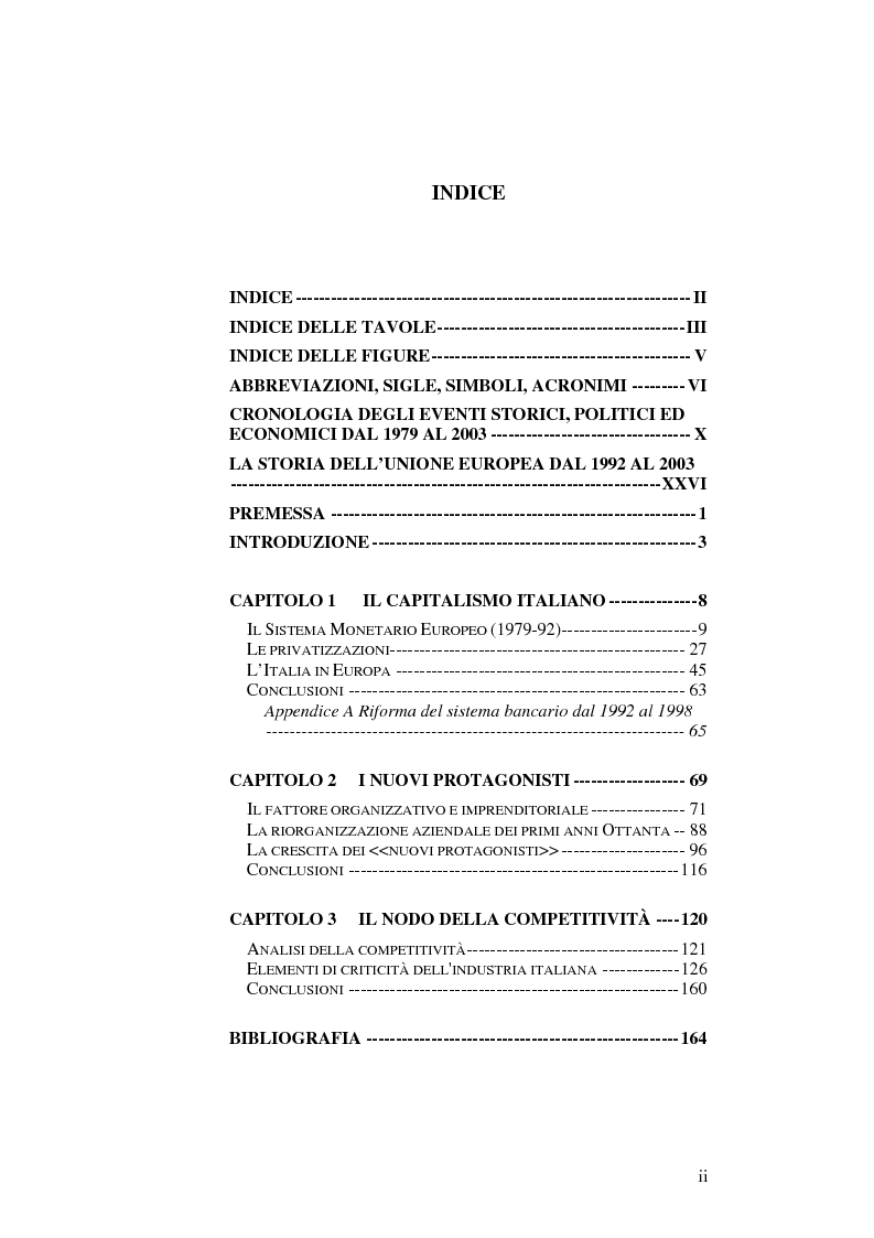 Indice della tesi: Il capitalismo italiano negli anni Novanta, Pagina 1