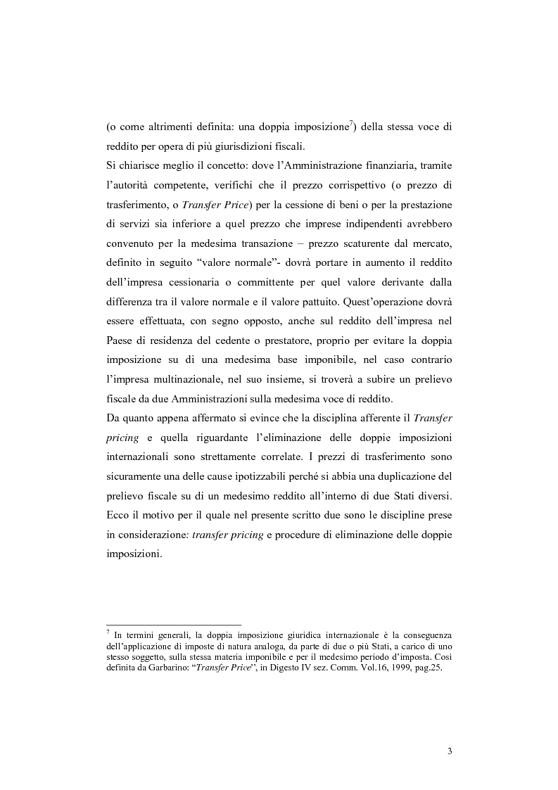 Anteprima della tesi: Procedure di eliminazione della doppia imposizione sui prezzi di trasferimento nella Convenzione italo-elvetica, Pagina 3