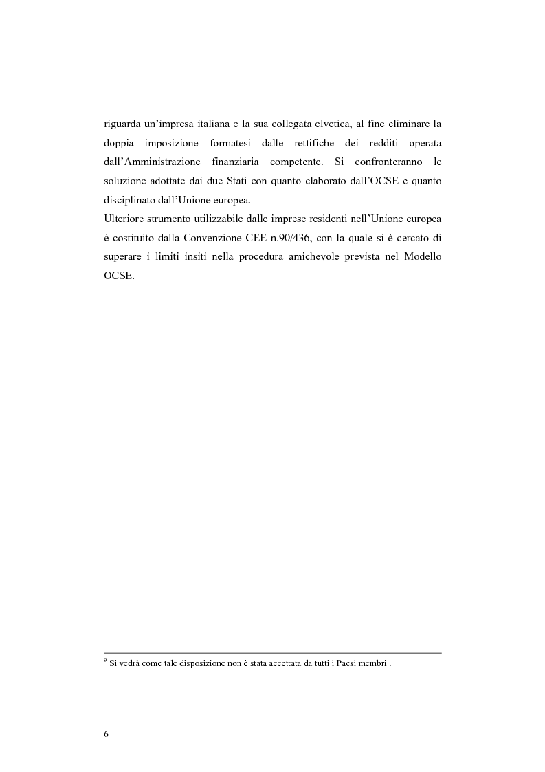 Anteprima della tesi: Procedure di eliminazione della doppia imposizione sui prezzi di trasferimento nella Convenzione italo-elvetica, Pagina 6