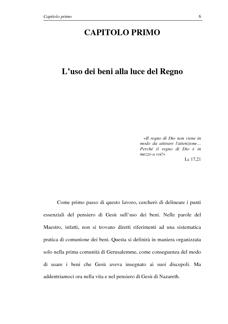 Anteprima della tesi: La comunione dei beni: dalla primitiva comunità cristiana al mercato economico e all'Economia di Comunione, Pagina 5