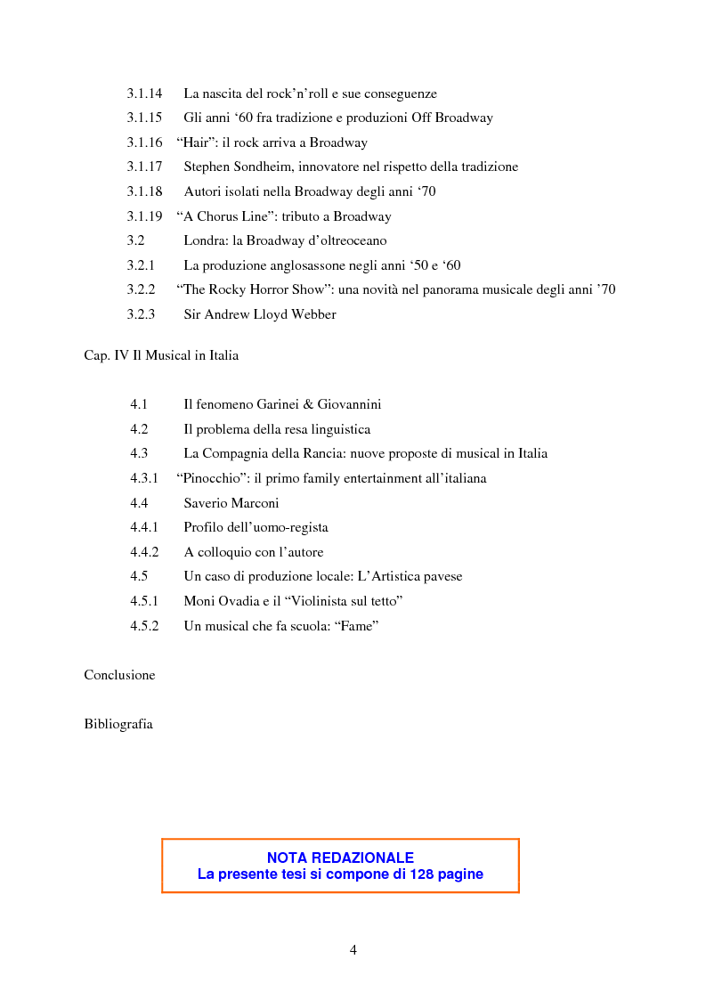 Indice della tesi: Forme e strutture del musical: il caso anglo-americano e quello italiano, Pagina 3