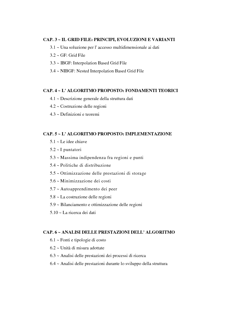 Indice della tesi: Sviluppo e analisi delle prestazioni di un algoritmo per la gestione di grid file distribuiti, Pagina 2