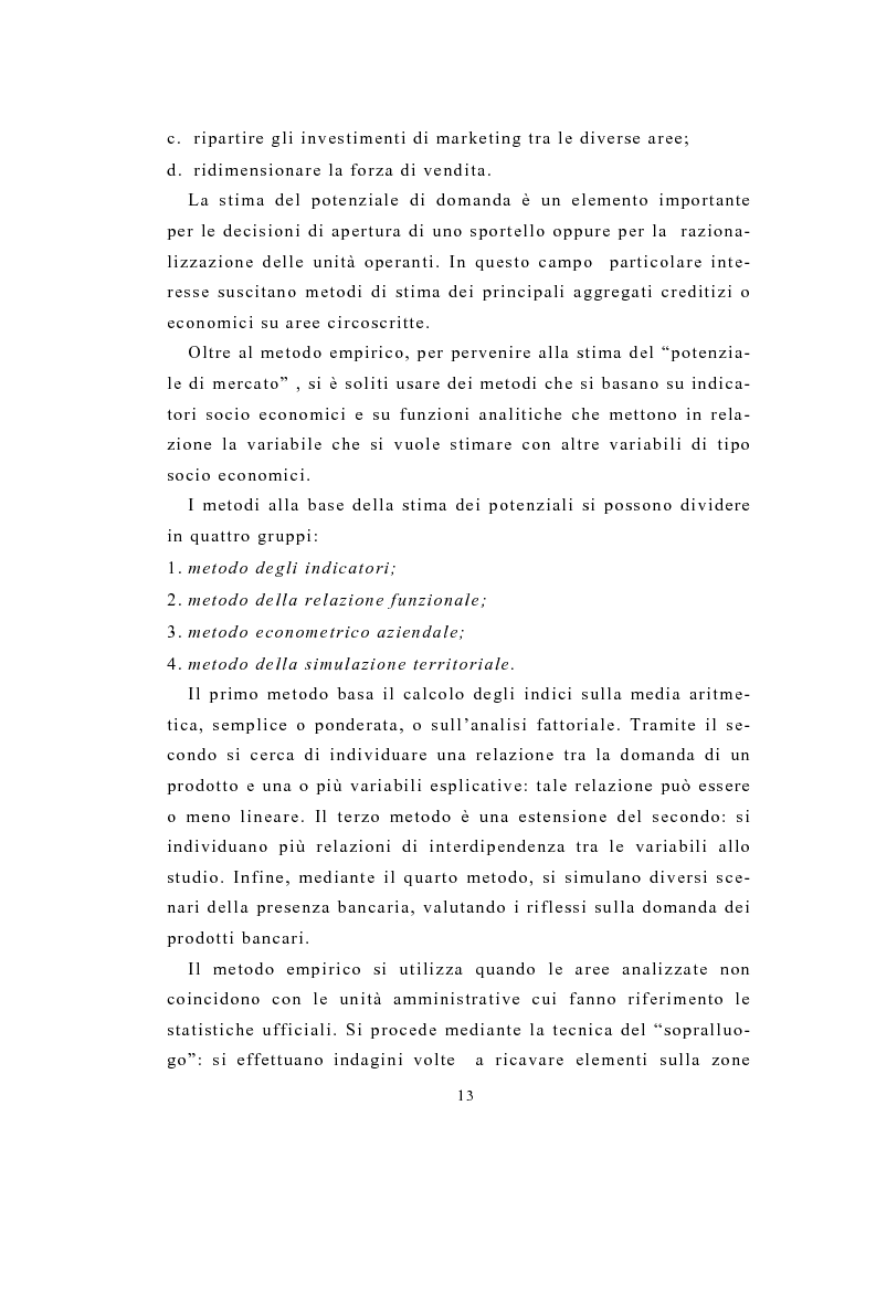 Anteprima della tesi: Definizione e stima del potenziale territoriale del mercato bancario, Pagina 11