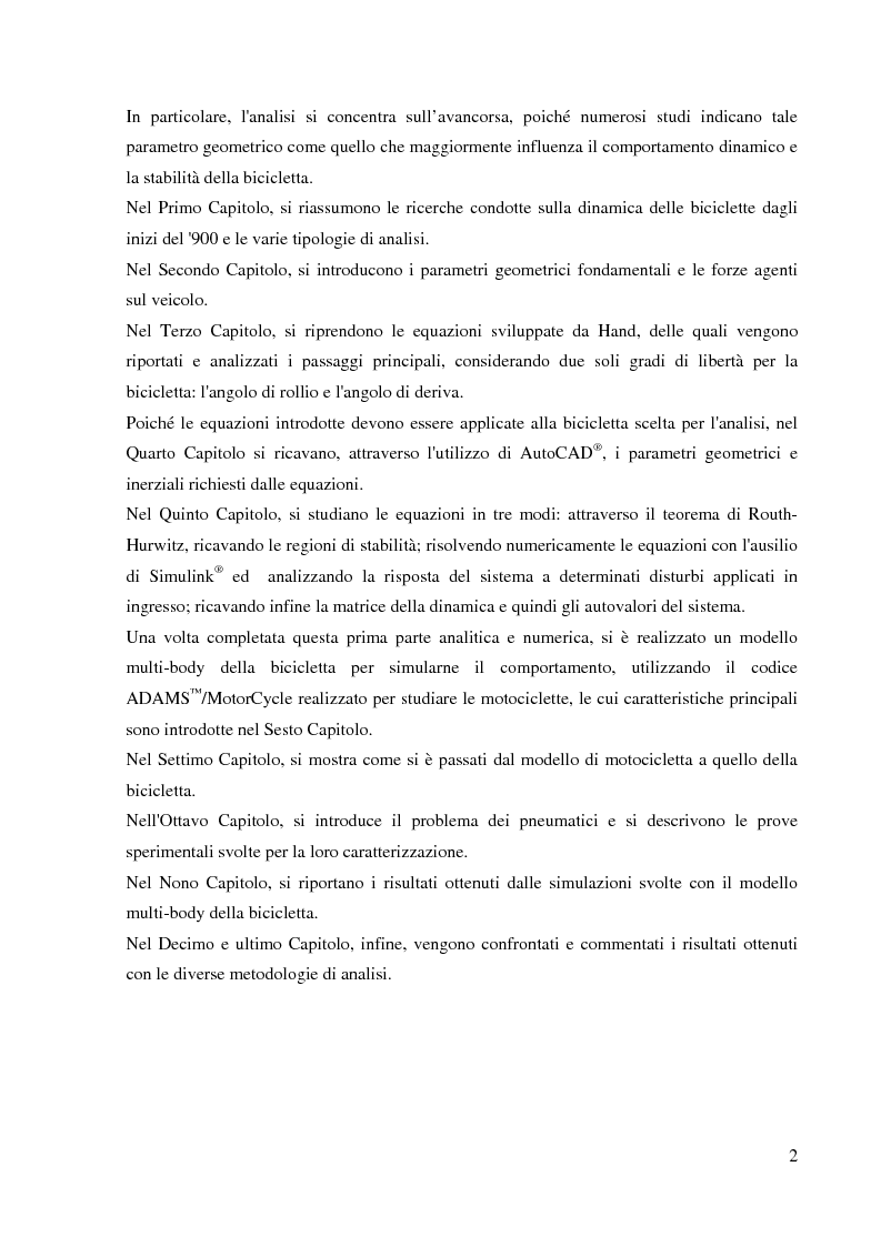Anteprima della tesi: Stabilità e dinamica di una bicicletta per uso agonistico - Influenza dei parametri geometrici del telaio, Pagina 2