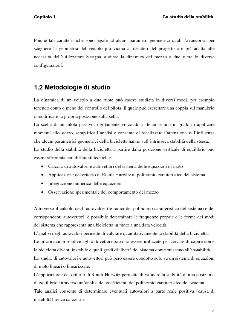 Anteprima della tesi: Stabilità e dinamica di una bicicletta per uso agonistico - Influenza dei parametri geometrici del telaio, Pagina 4