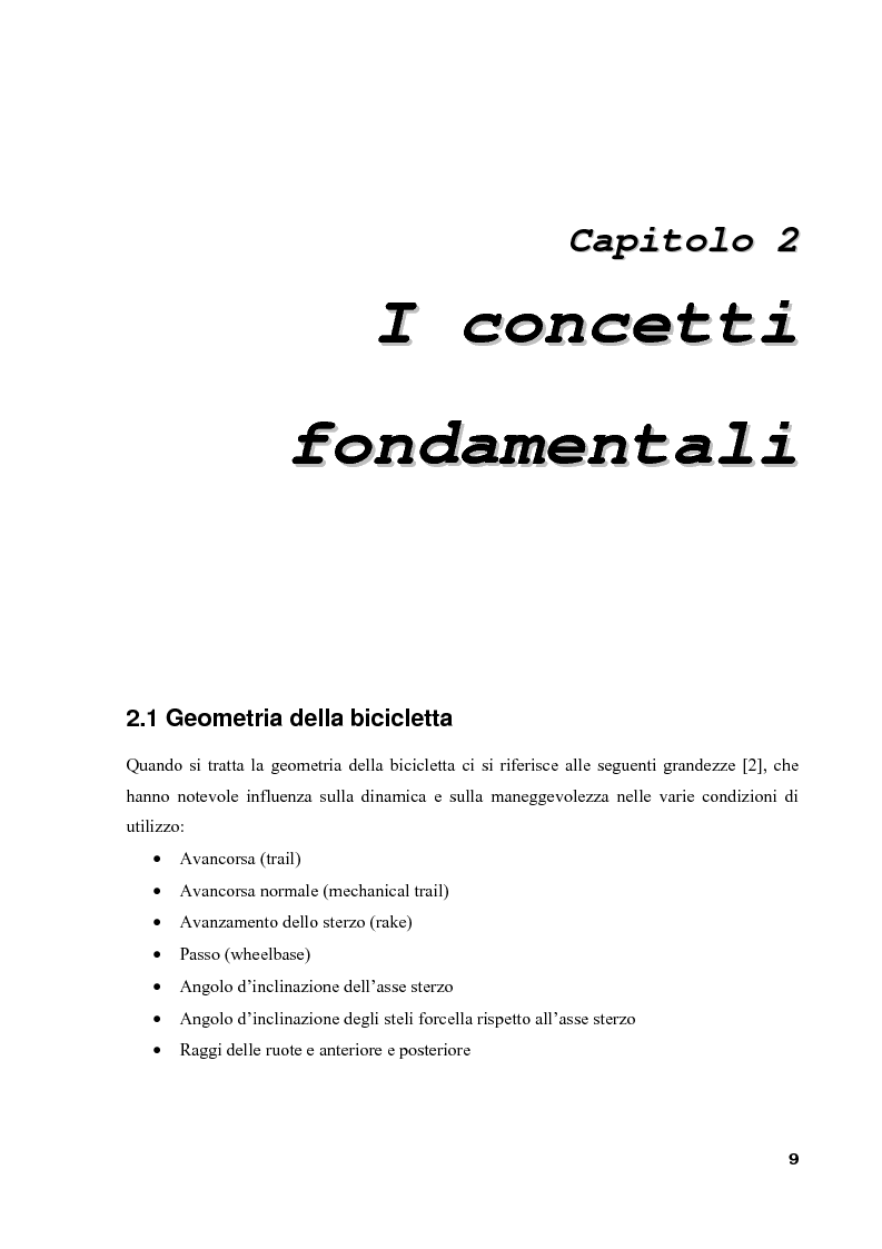 Anteprima della tesi: Stabilità e dinamica di una bicicletta per uso agonistico - Influenza dei parametri geometrici del telaio, Pagina 9