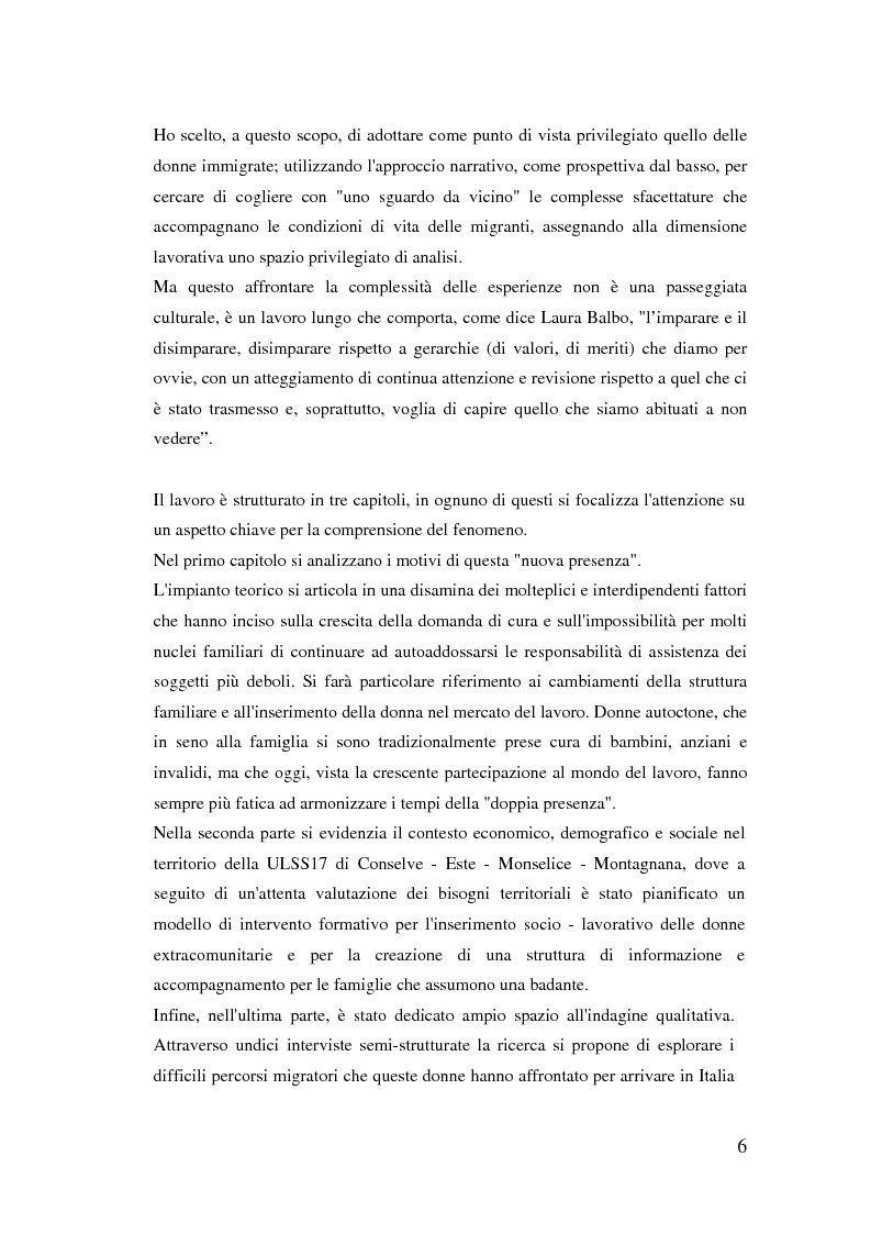 Anteprima della tesi: Donne extracomunitarie nel settore dell'assistenza domiciliare. Un progetto pilota per il loro inserimento socio-lavorativo, Pagina 2