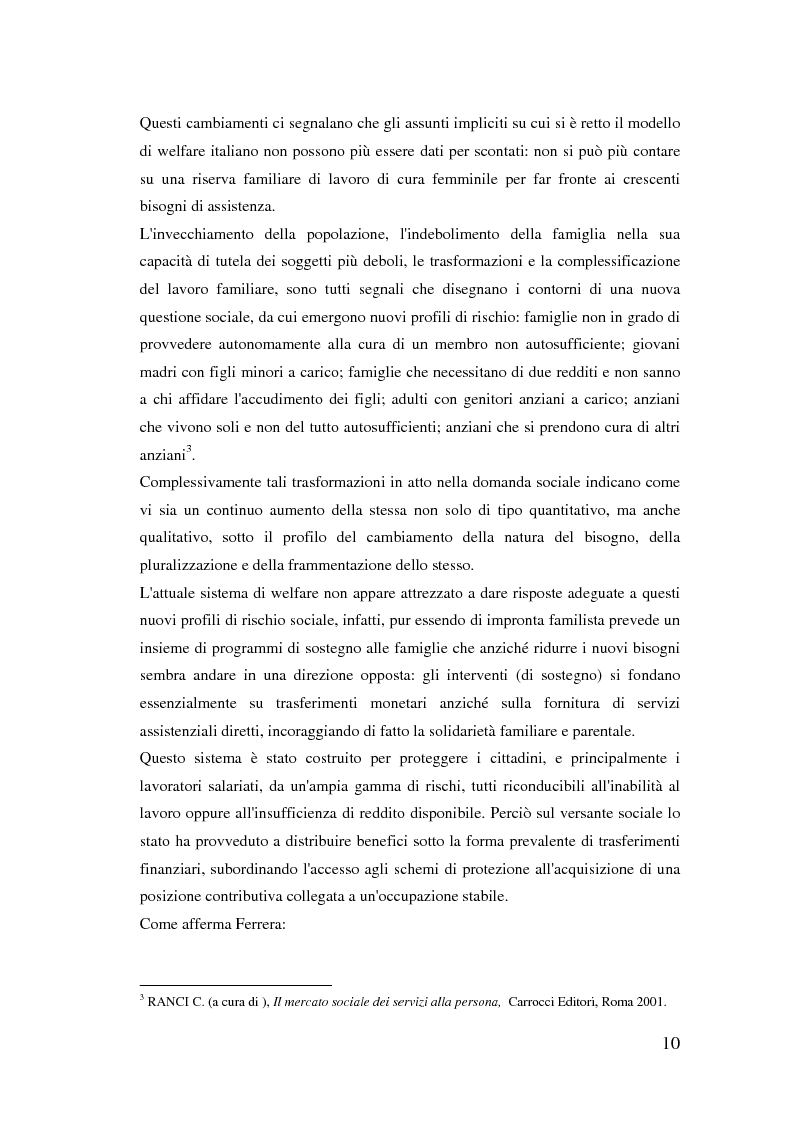 Anteprima della tesi: Donne extracomunitarie nel settore dell'assistenza domiciliare. Un progetto pilota per il loro inserimento socio-lavorativo, Pagina 6
