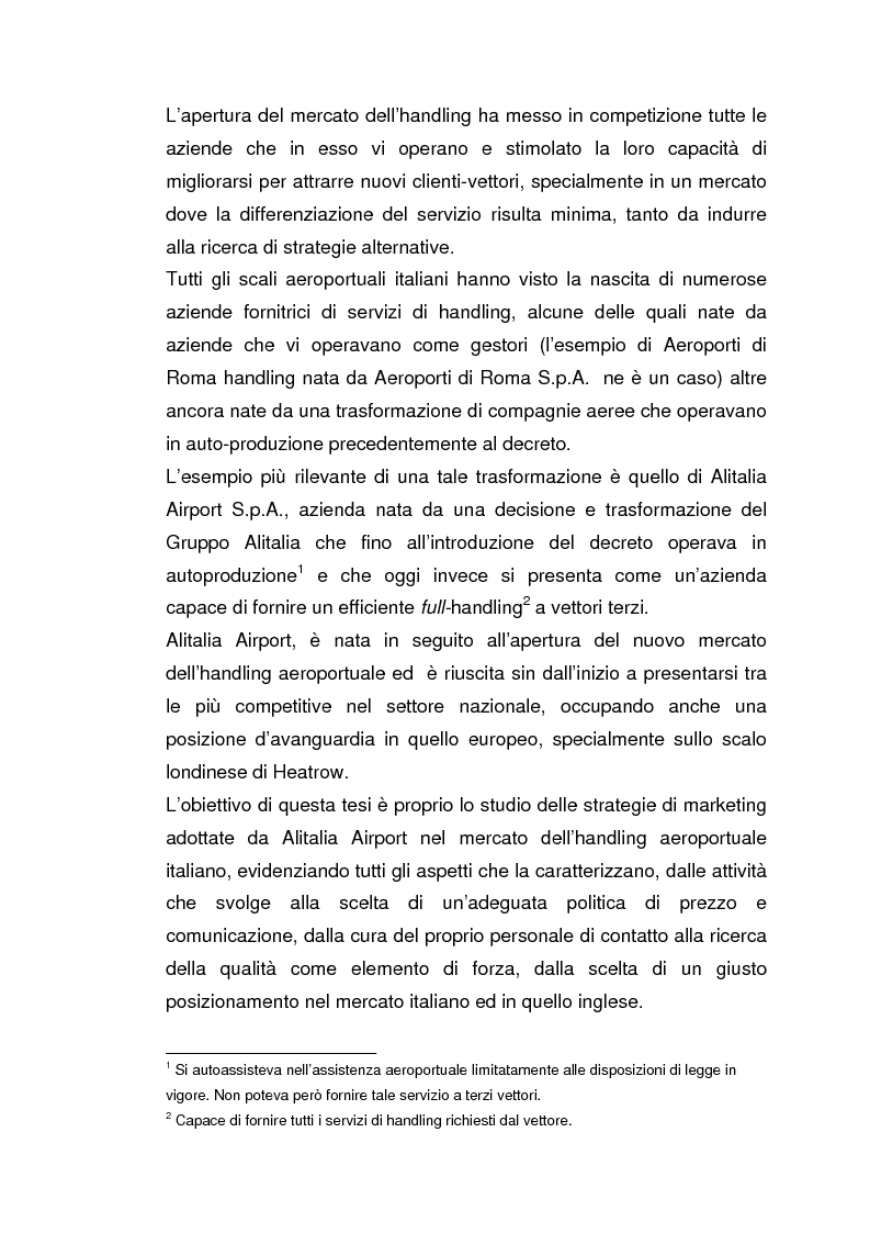 Anteprima della tesi: Strategie concorrenziali nell'handling aeroportuale: il caso Alitalia Airport, Pagina 2