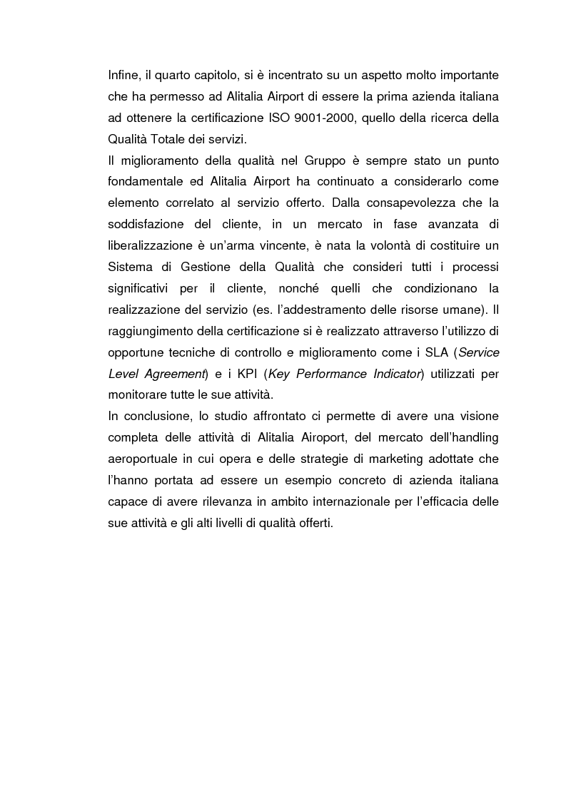 Anteprima della tesi: Strategie concorrenziali nell'handling aeroportuale: il caso Alitalia Airport, Pagina 4