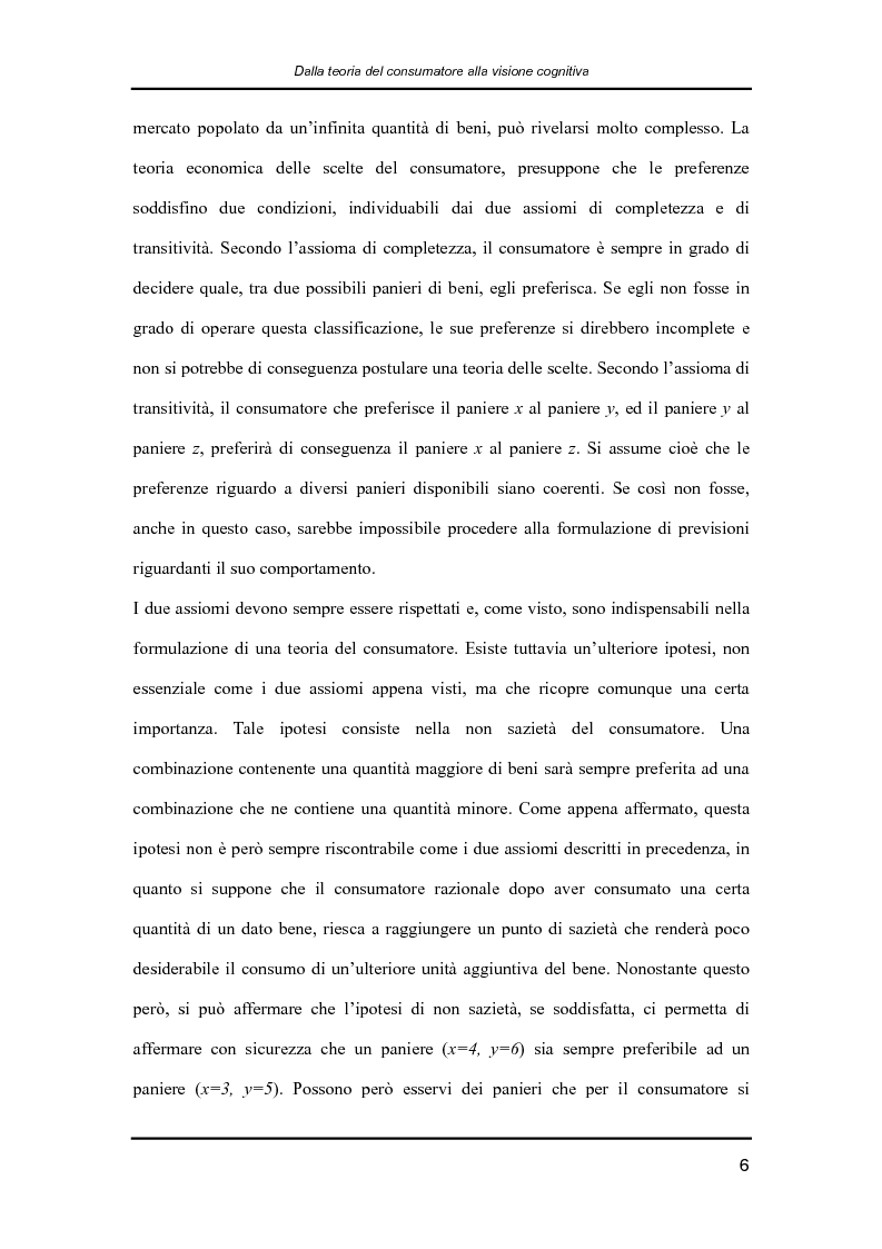 Anteprima della tesi: Il comportamento dei consumatori: la teoria economica e l’influenza dei fattori psicologici e sociali nelle dinamiche di formazione delle preferenze e nei processi decisionali, Pagina 6
