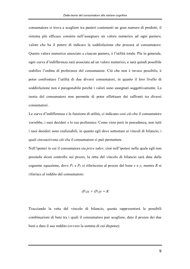 Anteprima della tesi: Il comportamento dei consumatori: la teoria economica e l’influenza dei fattori psicologici e sociali nelle dinamiche di formazione delle preferenze e nei processi decisionali, Pagina 9