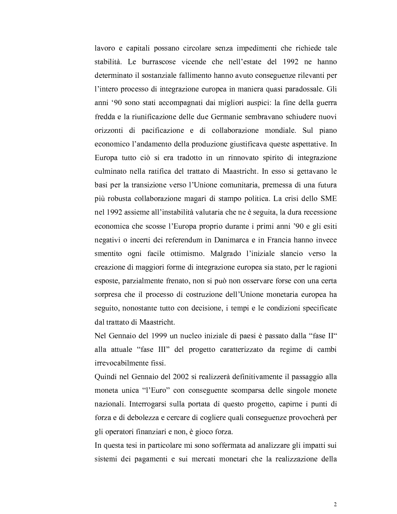 Anteprima della tesi: L'Unione Monetaria Europea e i sistemi di pagamento. Analisi giuridico-istituzionale., Pagina 2