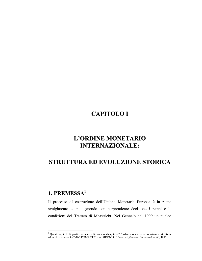 Anteprima della tesi: L'Unione Monetaria Europea e i sistemi di pagamento. Analisi giuridico-istituzionale., Pagina 9