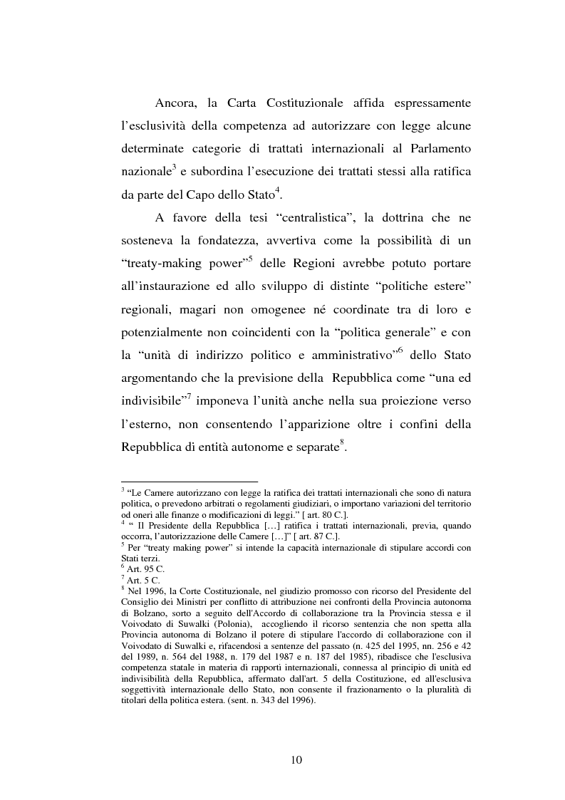 Anteprima della tesi: Il potere estero delle Regioni - Analisi della dottrina e della giurisprudenza, Pagina 10
