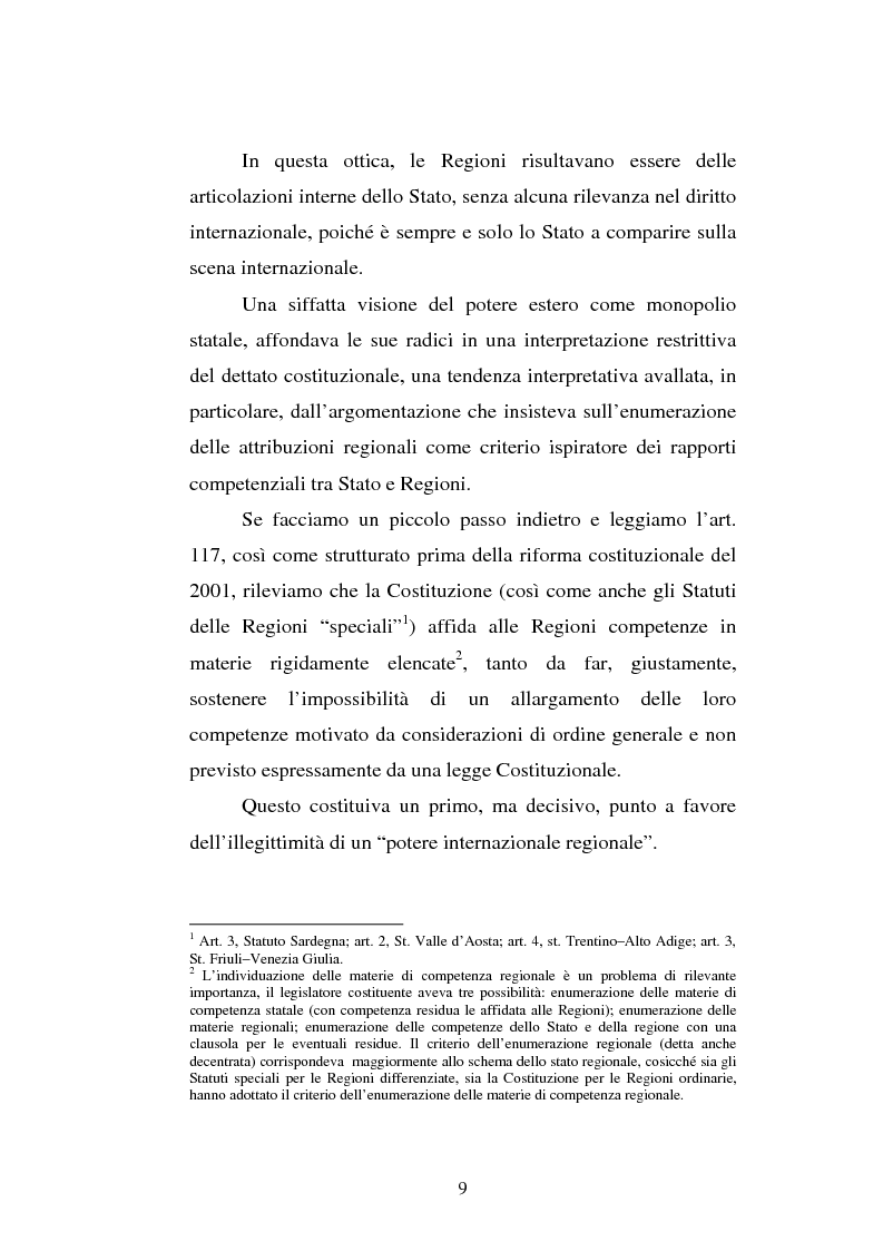 Anteprima della tesi: Il potere estero delle Regioni - Analisi della dottrina e della giurisprudenza, Pagina 9