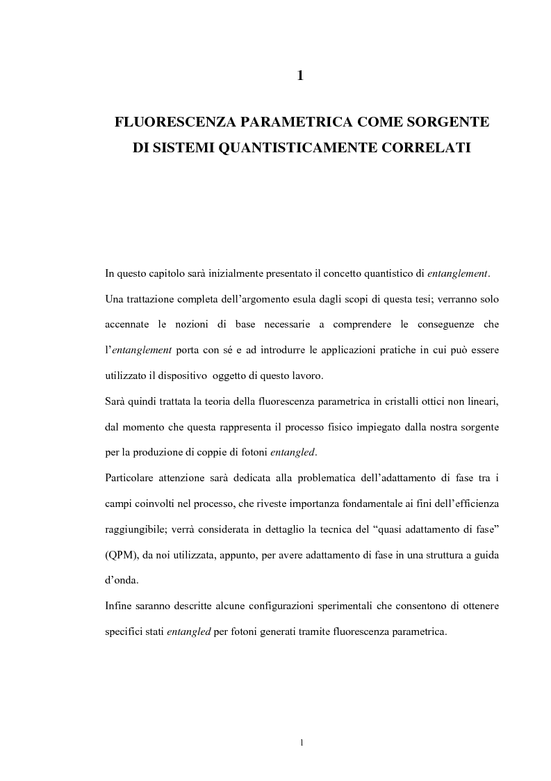 Anteprima della tesi: Studio di un dispositivo in guida d'onda a canale su substrato di niobato di litio periodicamente polarizzato per la generazione di fotoni quantisticamente correlati mediante fluorescenza parametrica, Pagina 4