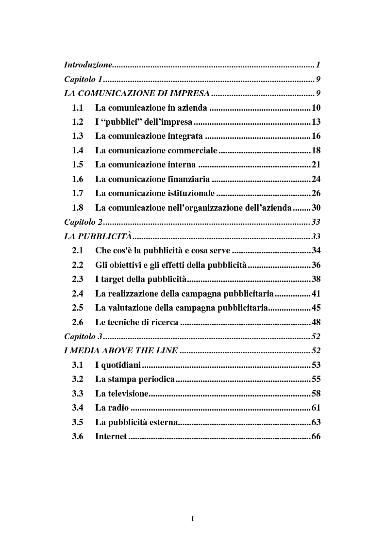 Indice della tesi: La comunicazione di marketing, Pagina 1