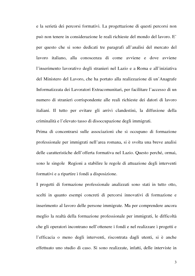 Anteprima della tesi: Immigrazione e formazione: i percorsi di inserimento professionale degli immigrati nell'area romana, Pagina 3
