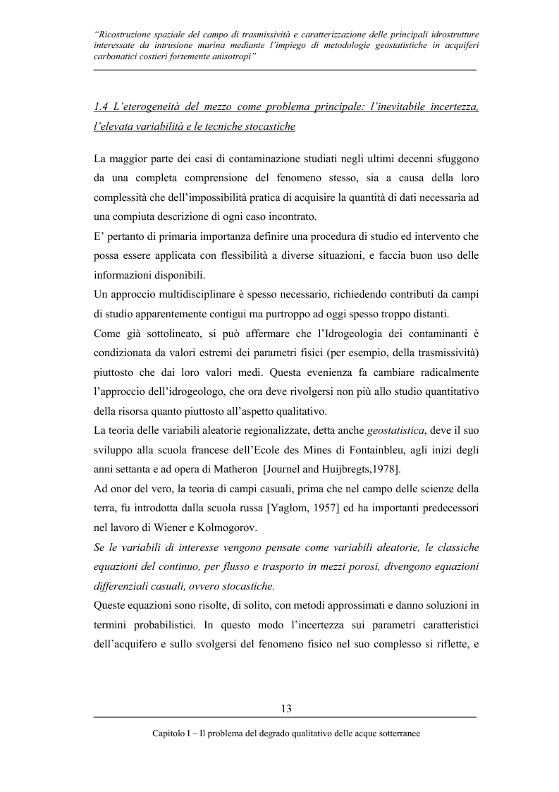 Anteprima della tesi: Ricostruzione spaziale delle principali idrostrutture interessate da intrusione marina mediante metodologie geostatistiche in acquiferi carsici costieri fortemente anisotropi, Pagina 10
