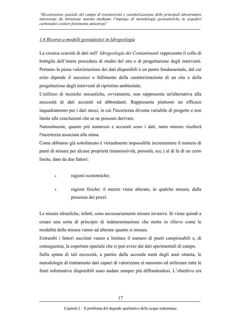 Anteprima della tesi: Ricostruzione spaziale delle principali idrostrutture interessate da intrusione marina mediante metodologie geostatistiche in acquiferi carsici costieri fortemente anisotropi, Pagina 14