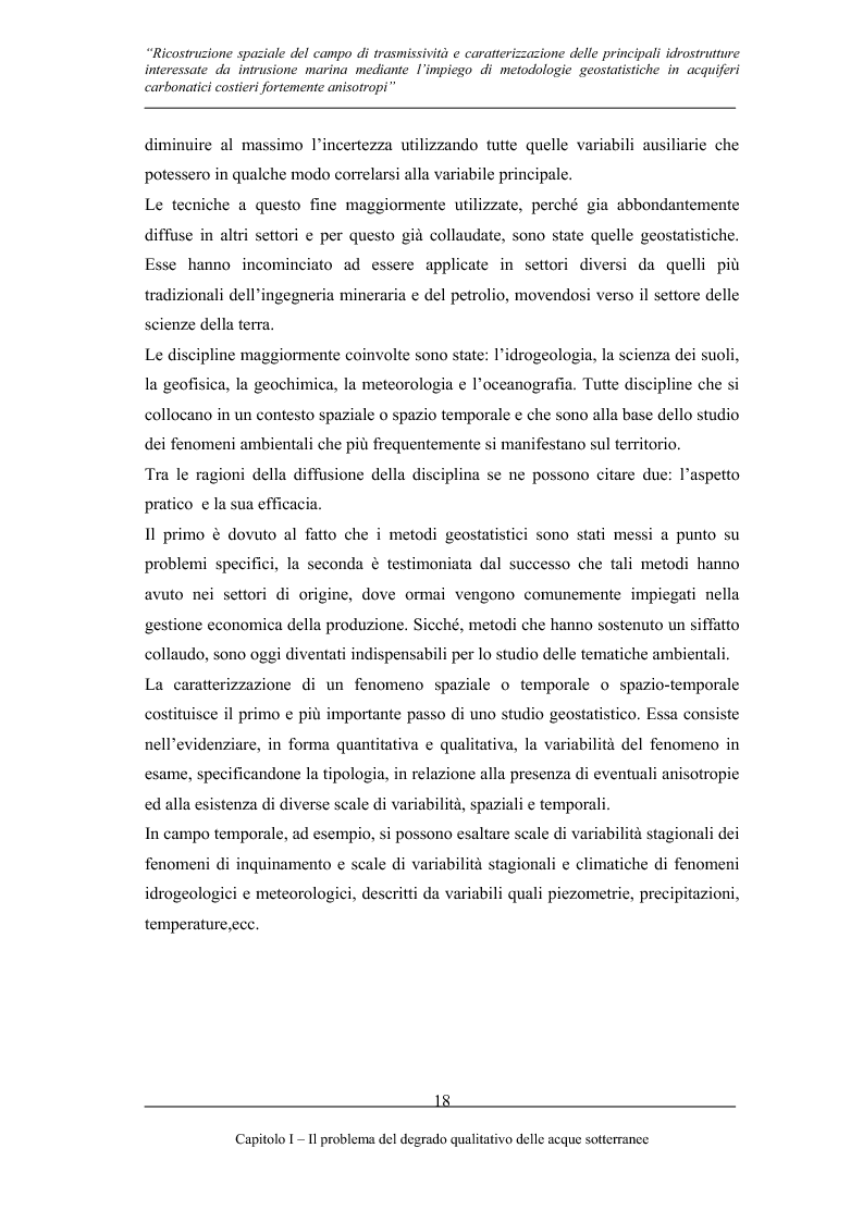 Anteprima della tesi: Ricostruzione spaziale delle principali idrostrutture interessate da intrusione marina mediante metodologie geostatistiche in acquiferi carsici costieri fortemente anisotropi, Pagina 15