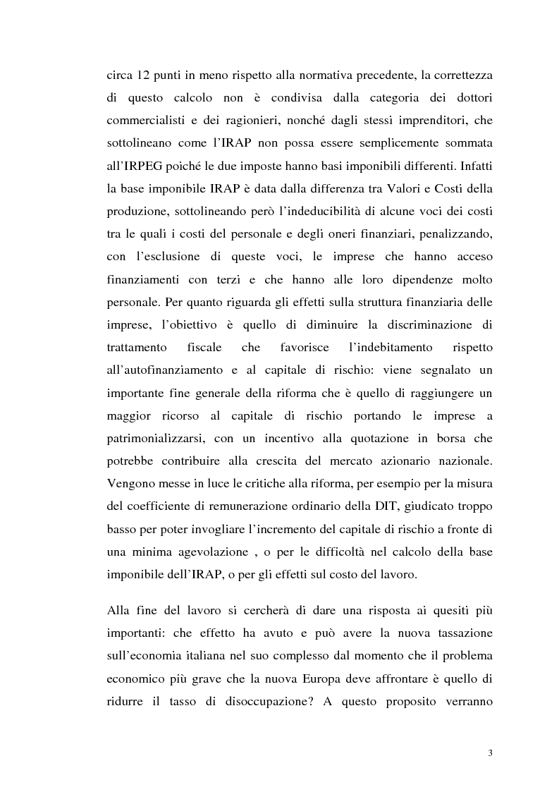 Anteprima della tesi: Il bilancio di esercizio e determinazione del reddito fiscalmente imponibile. Gli effetti della riforma Irap-Dit sulle decisioni delle imprese., Pagina 3