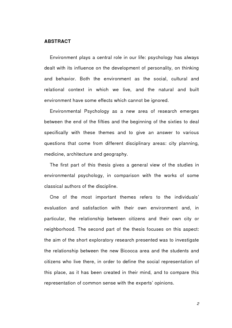 Anteprima della tesi: Psicologia ambientale e progetto Bicocca, Pagina 2