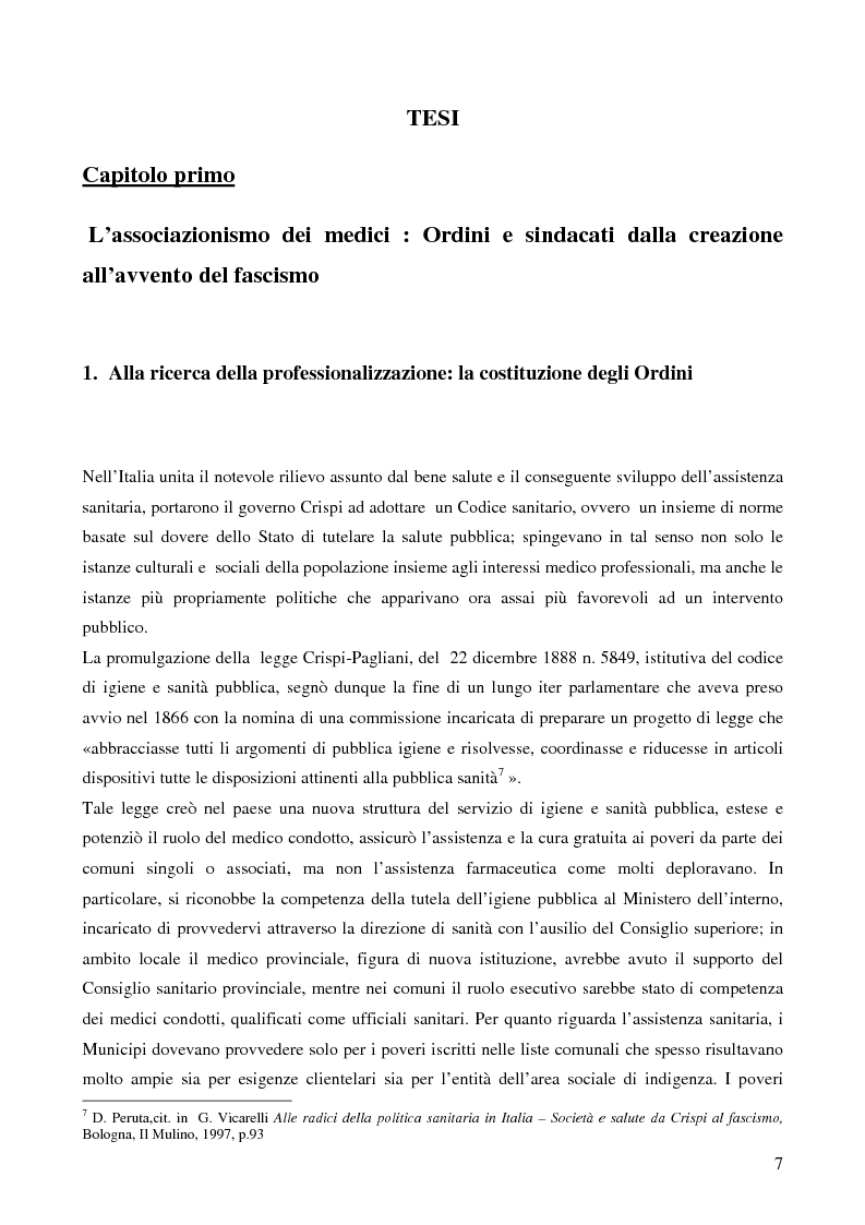 Anteprima della tesi: Organizzazione dei medici e politica sanitaria durante gli anni del fascismo attraverso i dibattiti nelle riviste mediche dell'epoca, Pagina 5