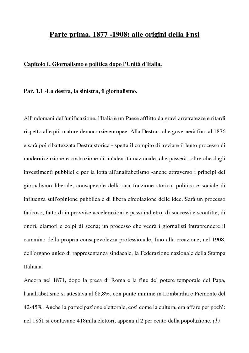 Anteprima della tesi: Il sindacato dei giornalisti: origini e storia della Fnsi dal 1908 al 1943, Pagina 3