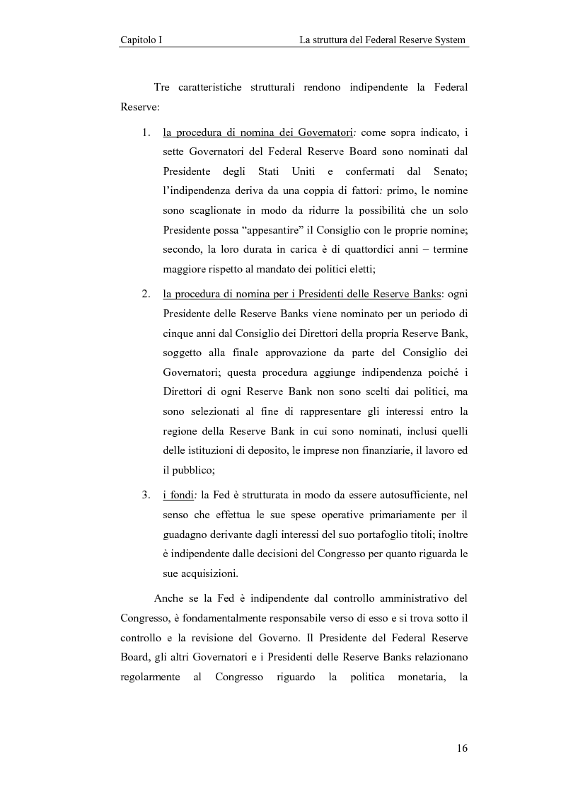 Anteprima della tesi: Il Federal Reserve System. Struttura, evoluzione e prospettive di cambiamento di una banca centrale indipendente, Pagina 11