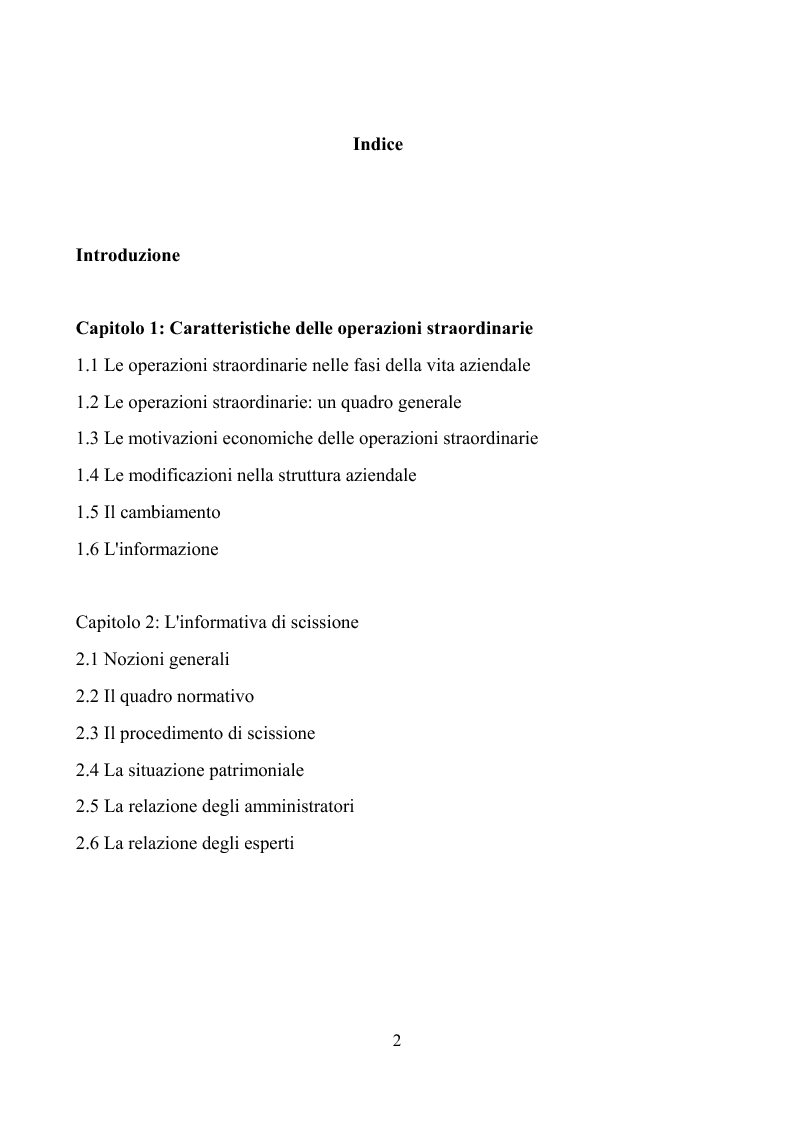 Indice della tesi: L'informativa societaria nelle operazioni straordinarie, Pagina 1
