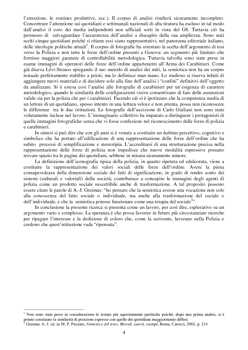 Anteprima della tesi: I buoni e i cattivi. La Polizia nelle rappresentazioni fotografiche durante gli scontri di Genova: un'analisi semiotica, Pagina 2