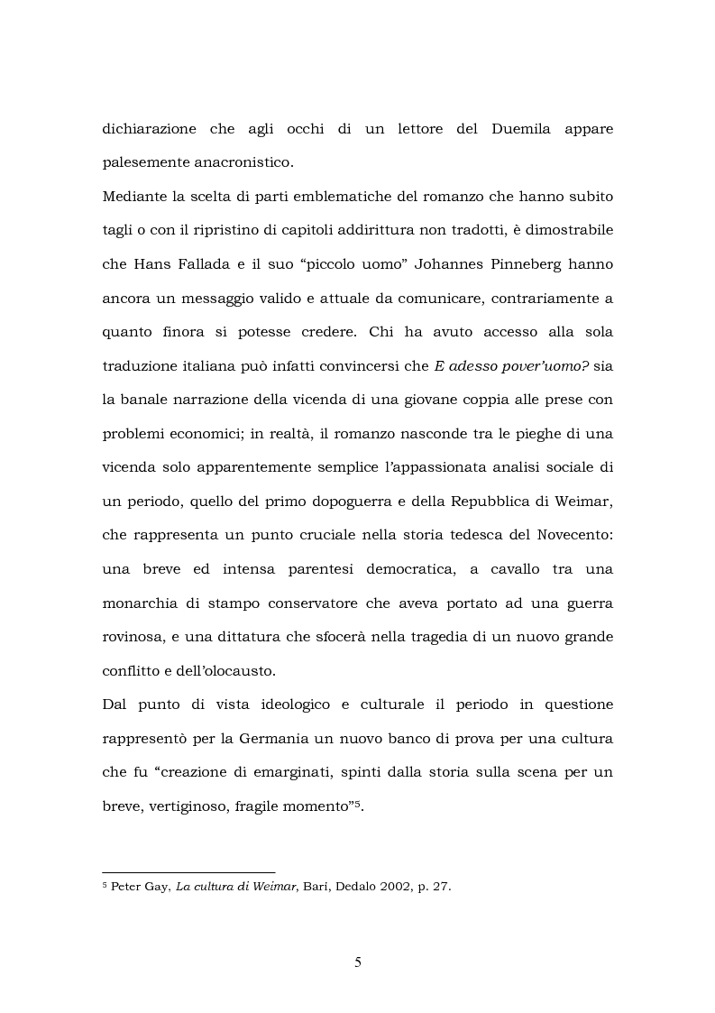 Anteprima della tesi: Hans Fallada e il suo ''Kleiner Mann, was nun?'' nel 2003. Una traduzione rivisitata, Pagina 3