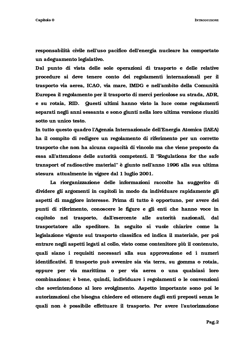 Anteprima della tesi: Il trasporto del combustibile nucleare: regolamenti, fattibilità e verifica sul caso dell'irraggiato del Garigliano, Pagina 2