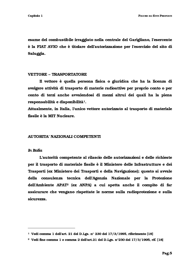 Anteprima della tesi: Il trasporto del combustibile nucleare: regolamenti, fattibilità e verifica sul caso dell'irraggiato del Garigliano, Pagina 5
