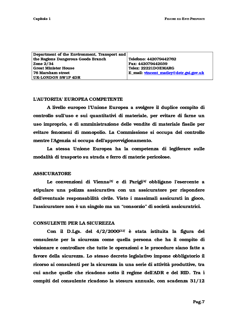 Anteprima della tesi: Il trasporto del combustibile nucleare: regolamenti, fattibilità e verifica sul caso dell'irraggiato del Garigliano, Pagina 7
